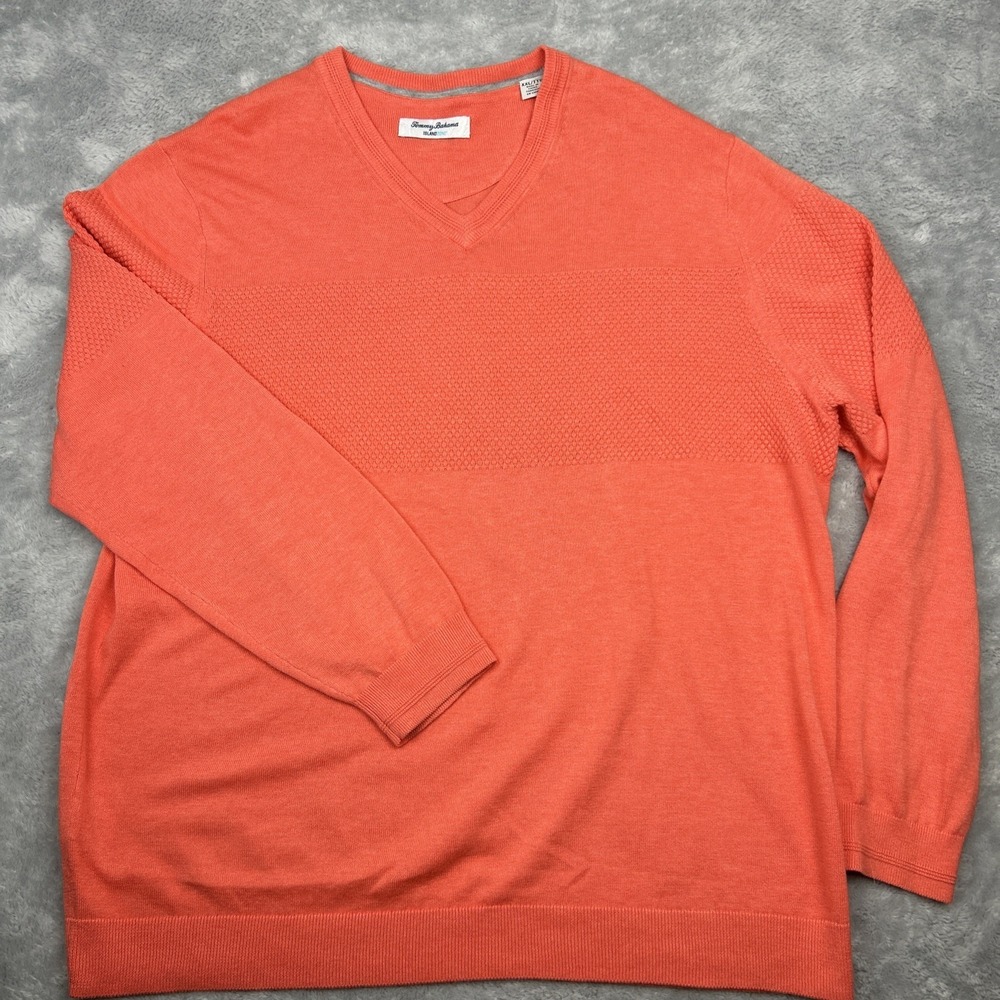 Tommy Bahama Island Zone V Neck‎ Sweater Mens 2XL Coral Pullover Coolmax